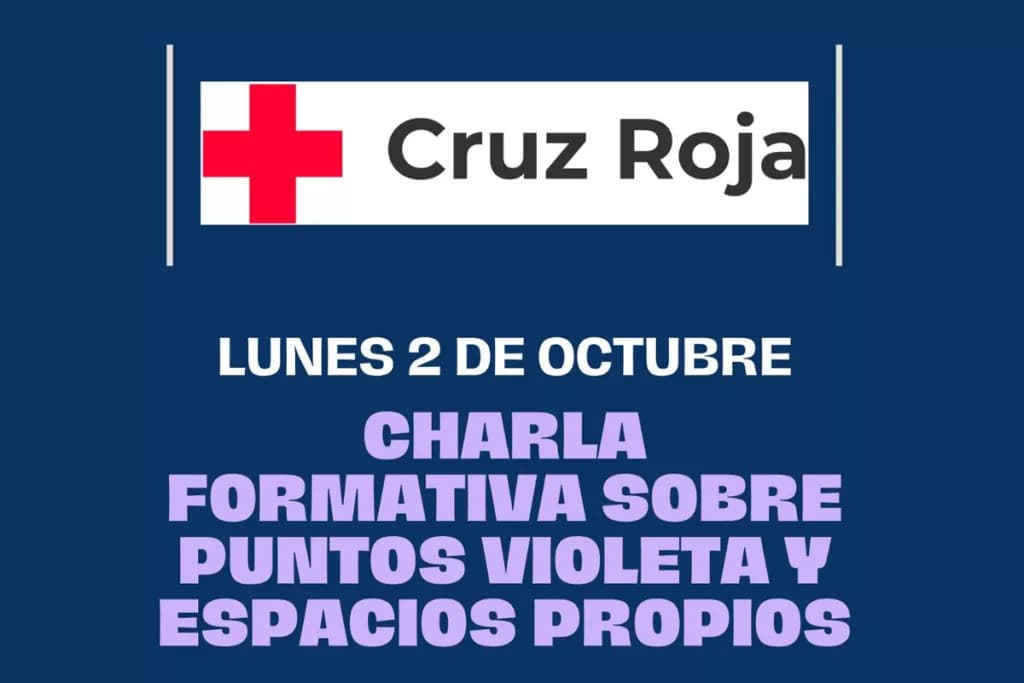 Cartel del taller de puntos violeta y espacios propios de la Cruz Roja