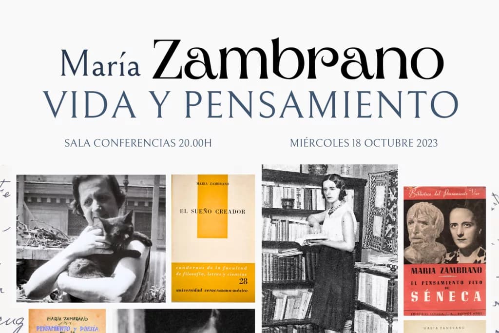 Cartel de la conferencia "María Zambrano: vida y pensamiento" por Pedro Chacón