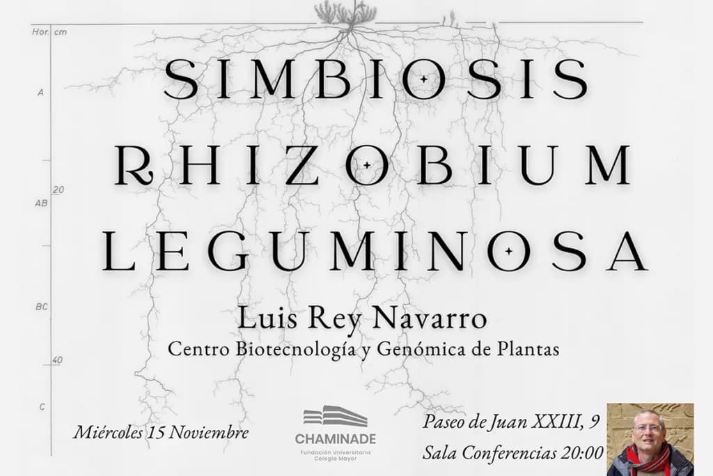 Cartel de la conferencia "Biotecnología de las plantas" por Luis Rey Navarro