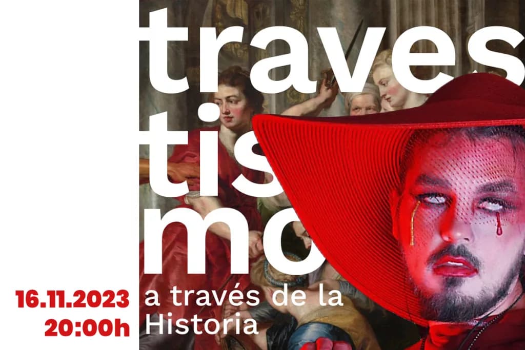 Cartel de la charla "Travestismo a través de la Historia" impartida por Mikel Herrán (Putomikel)