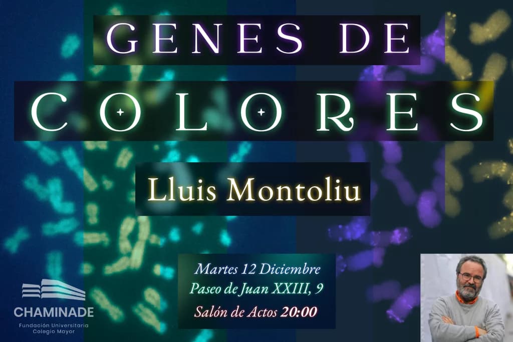 Cartel de la conferencia "Genes de colores" por Lluis Montoliu
