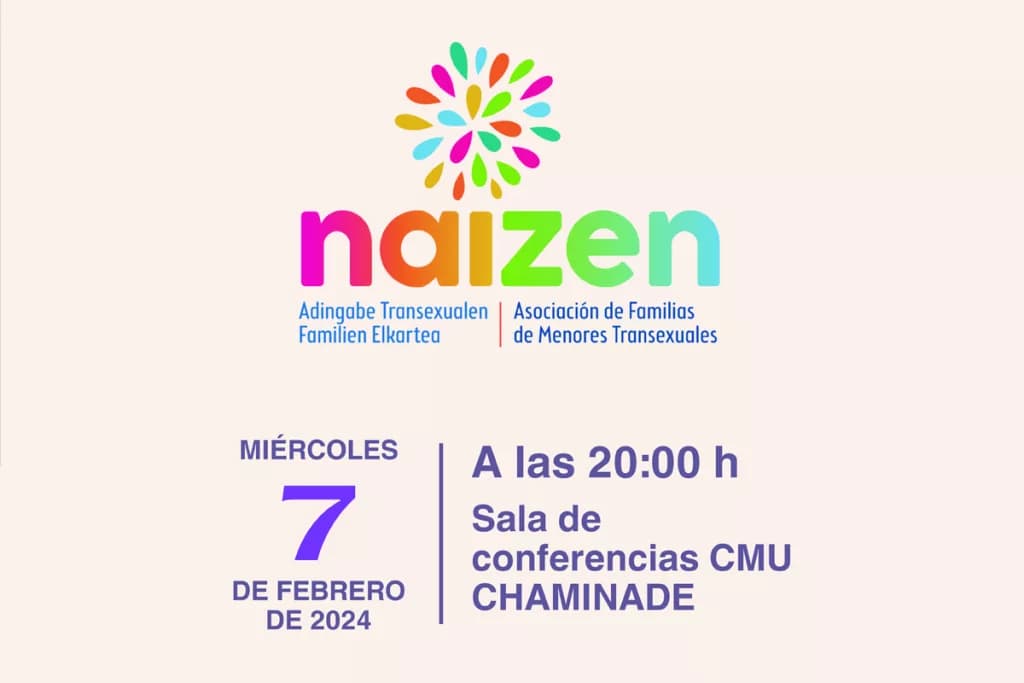 Cartel de la presentación online de Naizen, asociación de familias de menores transexuales
