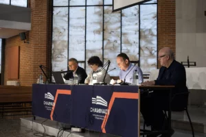 Juan Muñoz, Pachi Canseco, Pedro Rodríguez Panizo y Pepa Torres durante la sesión inaugural de la Cátedra de Teología 2024-2025